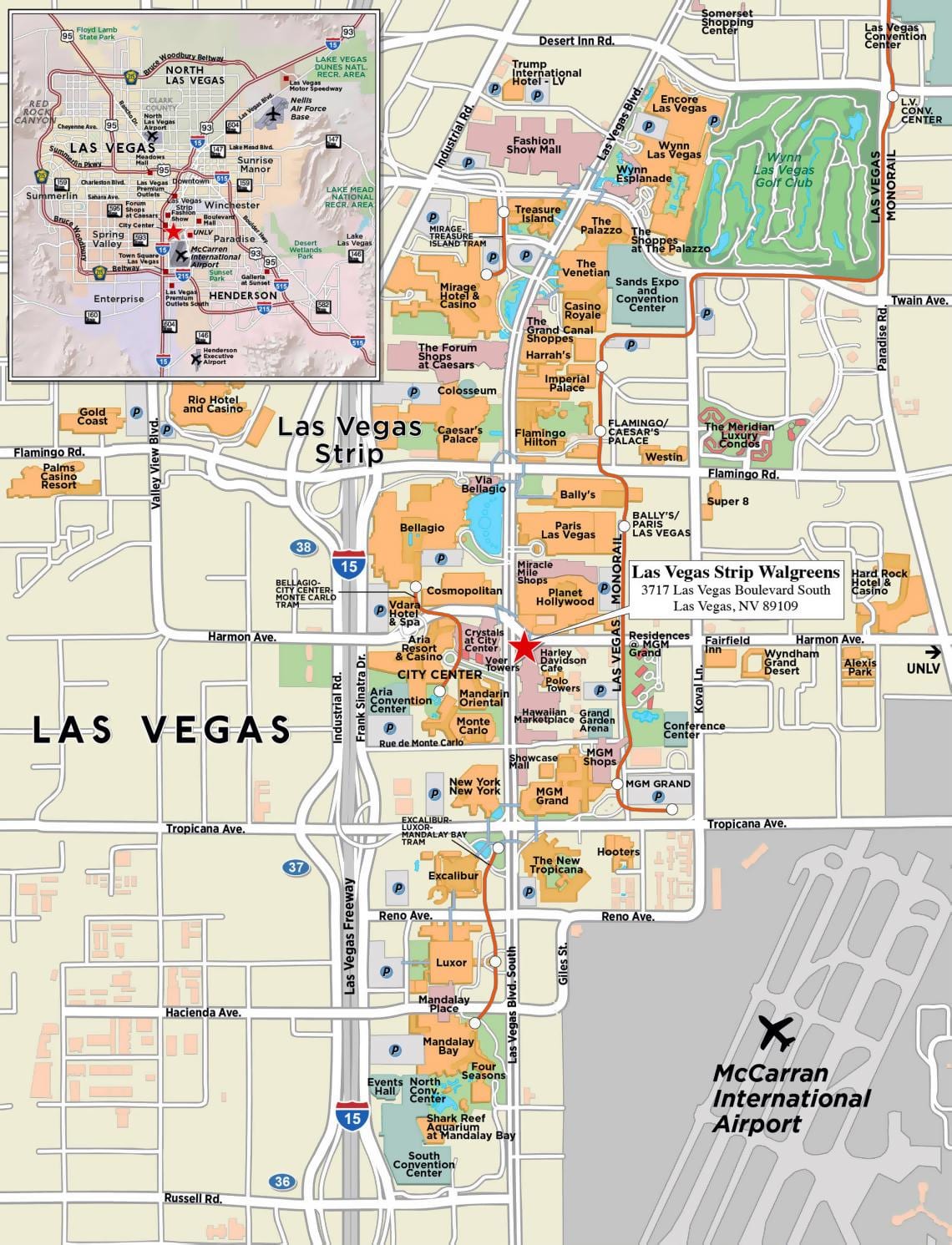 bản đồ của trung tâm thành phố Las Vegas